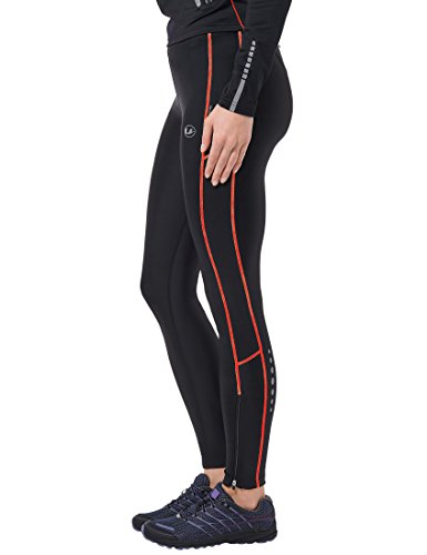 Ultrasport Pantalones largos de correr para mujer, con efecto de compresión y función de secado rápido, Negro/Rosa, XL