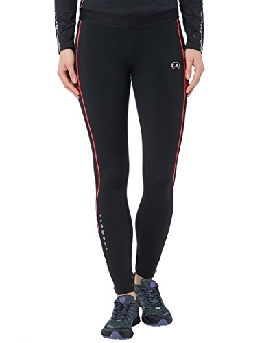 Ultrasport Pantalones largos de correr para mujer, con efecto de compresión y función de secado rápido, Negro/Rosa, XL