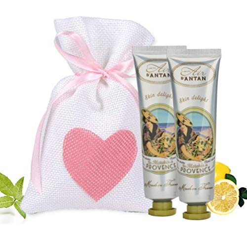 Un Air d’Antan Caja Regalo Mujer Crema de Manos Hidratante Francesa Provence con Manteca de Karite y Aloe Vera, Perfume Verbena, Bergamota y Limón, 2x25ml, Navidad Regalo Mujer Originales, Cumpleaños