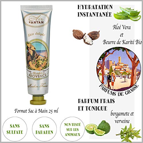 Un Air d’Antan® Crema de Manos Francesa Provence con Manteca de Karite y Aloe Vera, Perfume Original Verbena, Bergamota, Limón, Formula Hidratante y Reparadora, Para Mujer o Hombre – Idea Regalo, 25ml