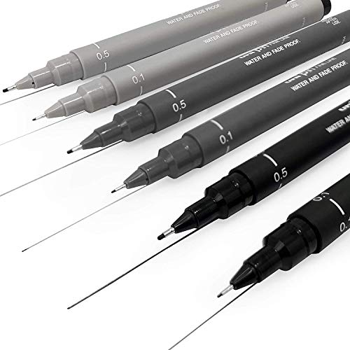 Uni Pin Fineliner Rotulador de Dibujo - Set de Dibujo - Gris Tonos - 0.1/0.5mm-Juego de 6