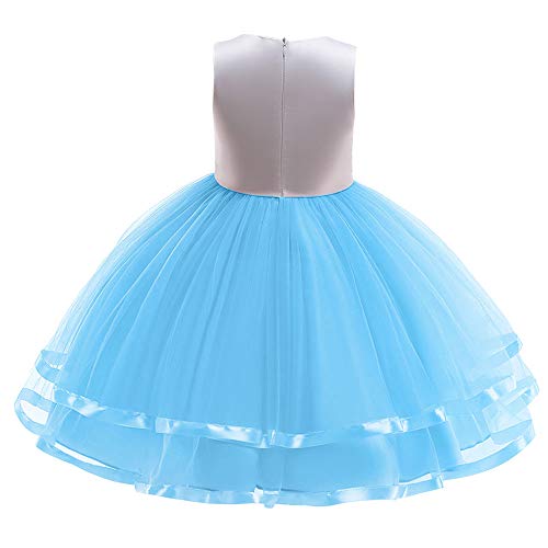 URAQT Disfraz de Princesa, Traje del Vestido Traje de Princesa de la Nieve Vestido Infantil Disfraz de Princesa de Niñas para Frozen Themed Fiesta Cumpleaños Navidad Halloween Ros Azul 130CM