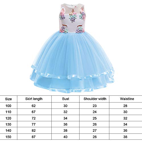 URAQT Disfraz de Princesa, Traje del Vestido Traje de Princesa de la Nieve Vestido Infantil Disfraz de Princesa de Niñas para Frozen Themed Fiesta Cumpleaños Navidad Halloween Ros Azul 130CM