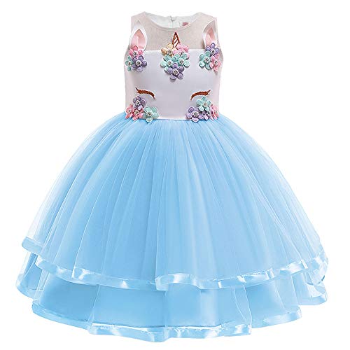 URAQT Disfraz de Princesa, Traje del Vestido Traje de Princesa de la Nieve Vestido Infantil Disfraz de Princesa de Niñas para Frozen Themed Fiesta Cumpleaños Navidad Halloween Ros Azul 130CM