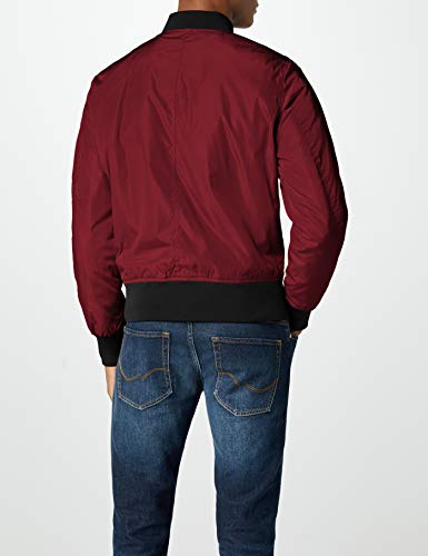 Urban Classics Cazadora de Hombre Chaqueta Bomber de Estilo Urbano, en Burdeos con Cuello, Cintura y Puños Negros a Contraste, Cierre con Cremallera, burgundy/black, M