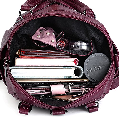 UTO - Bolso Mochila Mujer Cuero Sintético Bolso de Hombro Bolso Tote Bolso Bandolera Correa Desmontable Ajustable Burdeos