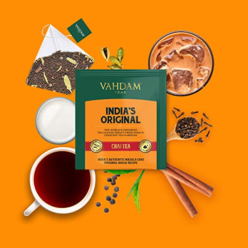 VAHDAM, surtido de té Chai 5 tés, 4 bolsitas de té de pirámide cada una (20 bolsitas de té) | Original Masala Chai de la India, dulce canela Chai, cardamomo Chai, Earl Grey Chai de India