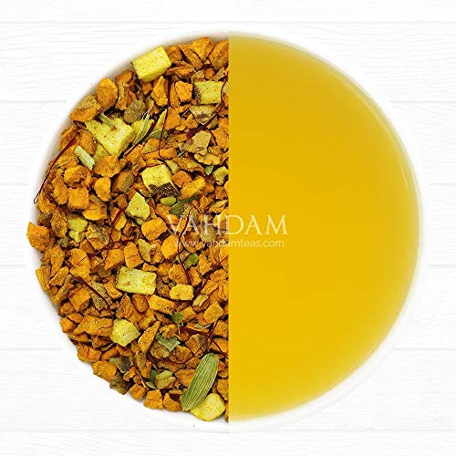 VAHDAM, té de hierbas de azafrán y cúrcuma, hojas sueltas (50 tazas) | infusiones | HIERBA MAGICA DE LA INDIA | Mezcla de té de cúrcuma | TISANA Té 100% NATURAL | 100gr | Conjunto de 2