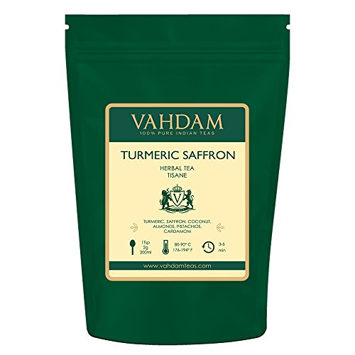 VAHDAM, té de hierbas de azafrán y cúrcuma, hojas sueltas (50 tazas) | infusiones | HIERBA MAGICA DE LA INDIA | Mezcla de té de cúrcuma | TISANA Té 100% NATURAL | 100gr | Conjunto de 2