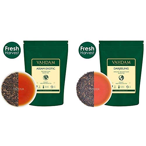 VAHDAM, Té Variado de Hojas Sueltas - 10 TÉ, 50 PORCIONES - Té negro, té verde, té Oolong, té Chai, té blanco | Caliente, Helado, Té Kombucha | Muestra de té de hojas sueltas regalo