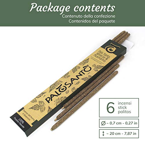 Varillas de incienso natural Palo santo con Romero y Wiracoa – Varillas de incienso perfumadas – Incienso Sciamanico para ceremonias y ceremonias sagradas – Activa la energía positiva – 6 Stick