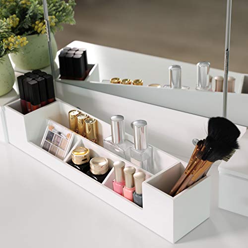 VASAGLE Tocador con 5 Cajones, Mesa de Maquillaje con 1 Taburete, Espejo Plegable de 3 Partes sin Marco, 1 Caja de Cosméticos Extraíble, Juego de Tocador, Montaje Sencillo, Blanco RDT28WT