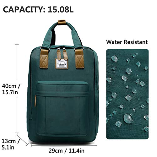 VASCHY Mochila Hombre,Vintage Mochilas Escolares Juveniles Mochila para Portatil 15.6 Pulgadas Mochila Casual Mochila Universidad Resistente al Agua Verde Oscuro