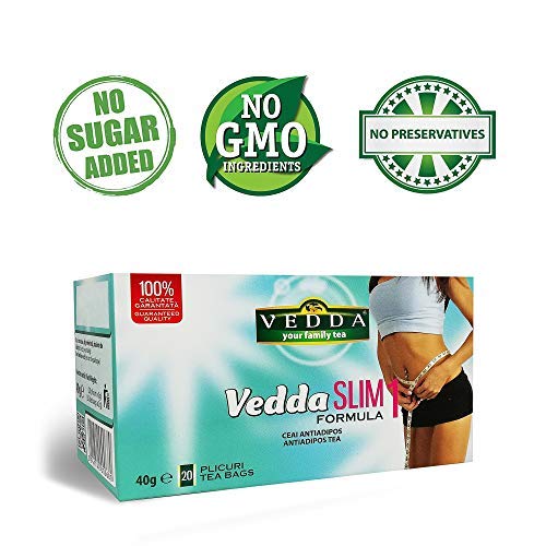 Vedda Té para Adelgazar (40 Tazas de Té), Slim Tea Original Formula 1, Fat Burner para Bajar de Peso, Té de Pérdida de Peso y Desintoxicación, Té para Quemagrasa, (Paquete de 2, Total de 40 Bolsitas)