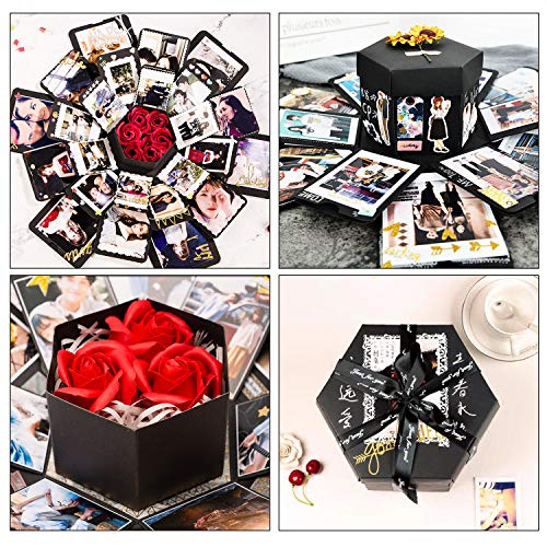 VEESUN Caja de Regalo Creative Explosion Box 6 Caras, DIY Álbum de Fotos Scrapbook Caja, San Valentin Navidad Regalos Originals Artesanales Mujer Hombre Novio Niña Niños, Negro