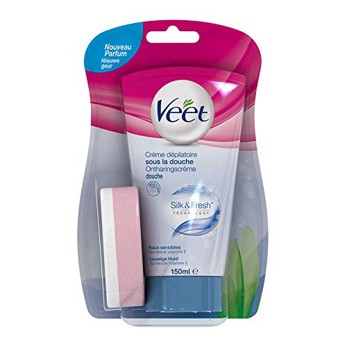 Veet Crema Depilatoria Corporal para Usar Bajo la Ducha para Mujer, Piel Sensible, 150 ml