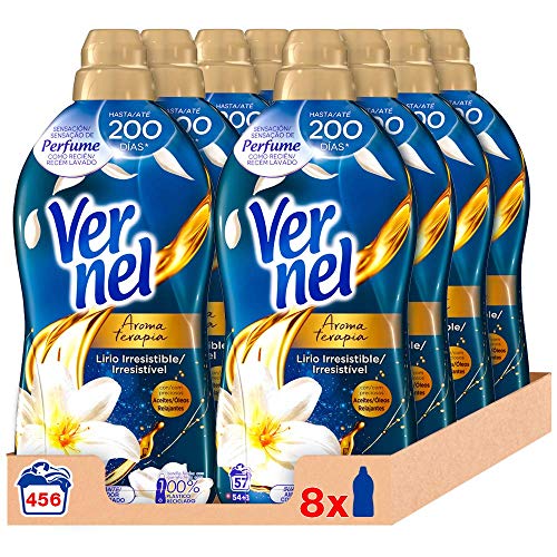 Vernel Suavizante Lavadora Aromaterapia Aceite de Jazmín y Lirio 57 Dosis - Pack de 8: Total 456 Lavados (10.4 L)