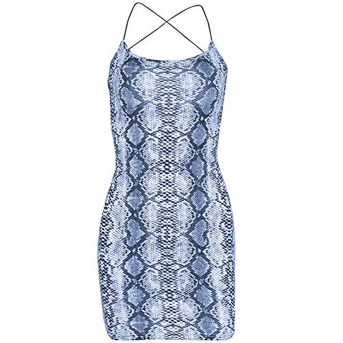 Vestido Corto Mujer Verano Sexy Vestido Ceñido Piel de Serpiente Vestido Mini con Tirantes de Espagueti Gris S