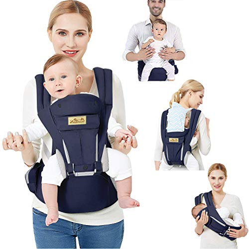 Viedouce Portabebe Ergonómico con Asiento/Puro algodón Ligero y Transpirable/Multiposición:Dorsal, Ventral, Ajustable para Recién Nacidos y Niños Pequeños de 3-48meses (3.5 a 20 Kg)