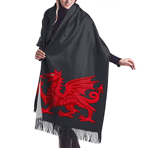 Vikimen Wrap Shawl Scarves Bufanda Fringe Welsh Dragon Women's Long Cashmere Pashmina Shawl Wrap Scarf With Fringe 77"x27"