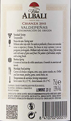 Viña Albali Crianza Tinto D.O. Valdepeñas Vino - Paquete de 6 x 750 ml - Total: 4500 ml