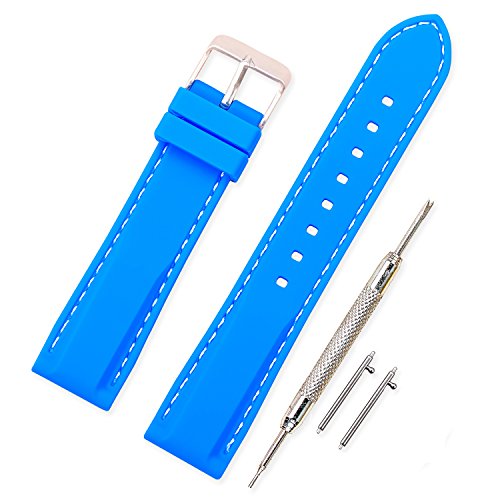 Vinband Correa Silicona Reloj Correa Suave Reemplazo de Banda de Acero Inoxidable Hebilla - 18, 20, 22, 24 mm Correas de Cuero para Reloj (22mm, Azul Ligero)