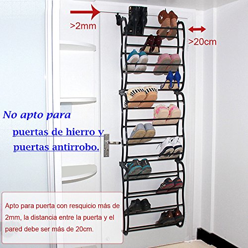 Vinteky®36 Pares Zapatero para Colgar de la Puerta Sobre La Puerta con 12 Niveles Estantes Ajustable Soporte Organizador De Almacenamiento