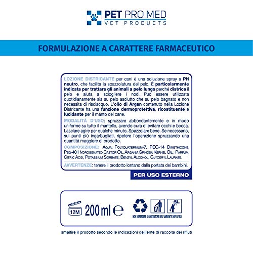 Virosac PetProMed – Loción desenredante – Facilita el cepillado y disuelve los nudos del pelo del perro – 1 botella de 200 ml con aceite de argán