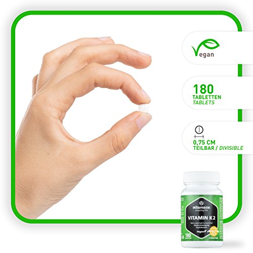 Vitamaze® Vitamina K2 MK-7 200 mcg Altamente Dosificada, Menaquinona, 180 Comprimidos per 6 Meses, Calidad Alemana, Suplementos Alimenticio sin Aditivos Innecesarios