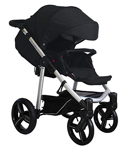 Vizaro ONYX 2020 DÚO 2 en 1 - Carrito Bebé GAMA ALTA - MARCA ESPAÑOLA - Ligero y funcional - Garantía 3 Años - Textil NEGRO Chasis PLATEADO