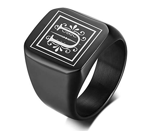 VNOX Hombres Nombre de Monograma Anillo Sello Sello Anillo Anillo Iniciales Anillo Hombres Banda Inicial Anillo de Carta de Círculo para Hombre,Regalo para él