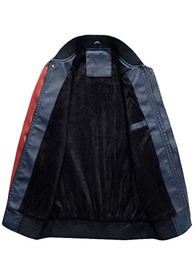 Vogstyle Hombres Cuero de Invierno la de Chaqueta de la PU de Béisbol con Chaquetas Azul Oscuro XXL