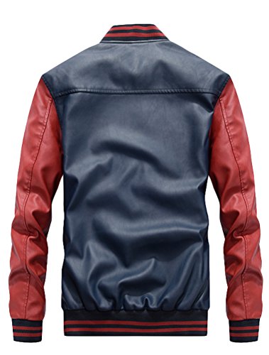 Vogstyle Hombres Cuero de Invierno la de Chaqueta de la PU de Béisbol con Chaquetas Azul Oscuro XXL