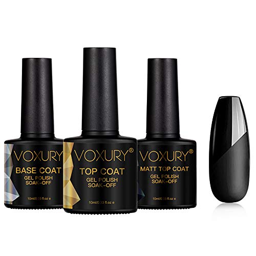 VOXURY Base y Top Coat y Matte Top Coat Semipermanente Esmalte Semipermanente de Uñas Gel UV LED Color 3pcs Kit de Manicura Soak off 10ml