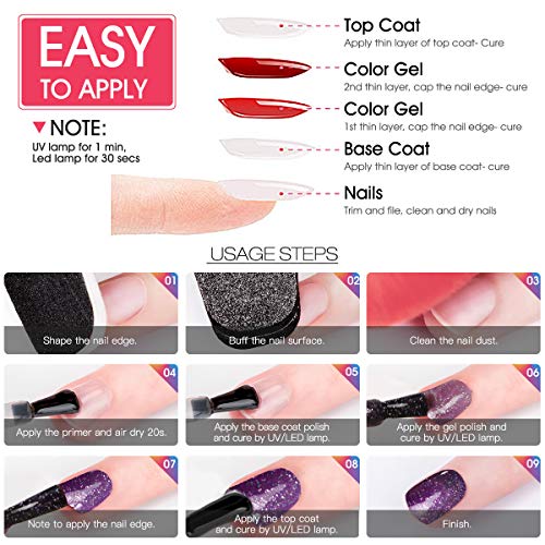 VOXURY Base y Top Coat y Matte Top Coat Semipermanente Esmalte Semipermanente de Uñas Gel UV LED Color 3pcs Kit de Manicura Soak off 10ml