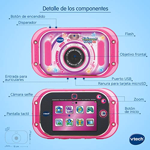 VTech Kidizoom Touch 5.0 Cámara de fotos digital infantil color rosa versión española (80-163557)