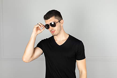 VVA Gafas de sol Hombre Polarizadas Aviador Hombres Aviador Gafas de sol Polarizadas Hombre Unisex Protección UV400 por V101(Negro/Negro)