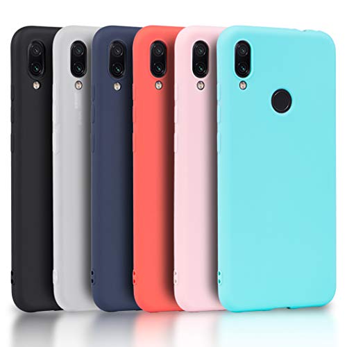 Wanxideng - 6X Funda Xiaomi Redmi Note 7, Carcasa en Silicona - [ Negro + Blanco Translúcido + Rojo+ Rosado+ Menta Verde + Azul Claro ]