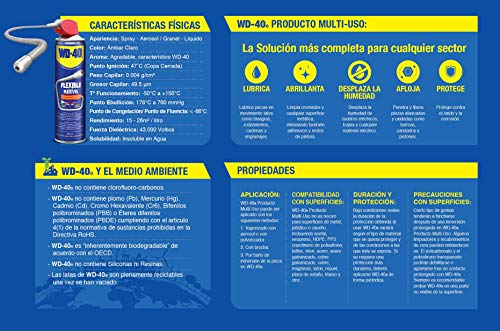 WD-40 Producto Multi-Uso Doble Acción - Spray 400ml - Aplicación amplia o precisa. Lubrica, Afloja, Protege del óxido, Dieléctrico, Limpia metales y plásticos y Desplaza la humedad