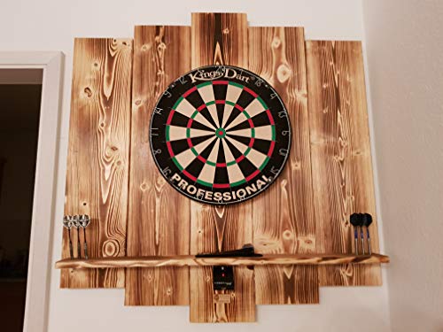 WDS Darts Sports Wooden Dartboard Surround - Protector de pared para diana y soporte para tablet, Aspecto quemado (flameado)., Universell: Tablets bis 10 Zoll