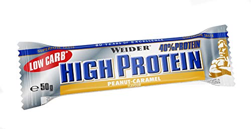 Weider 40% Protein Low Carb. Barrita alto contenido en proteínas sin hidratos de carbono. 40% de proteínas por barrita. Sabor cacahuete-caramelo (24 x 50 g)