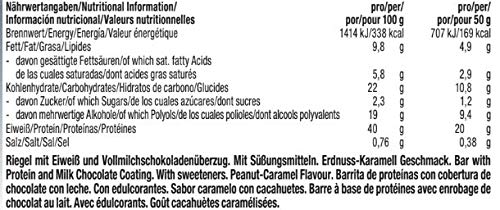 Weider 40% Protein Low Carb. Barrita alto contenido en proteínas sin hidratos de carbono. 40% de proteínas por barrita. Sabor cacahuete-caramelo (24 x 50 g)