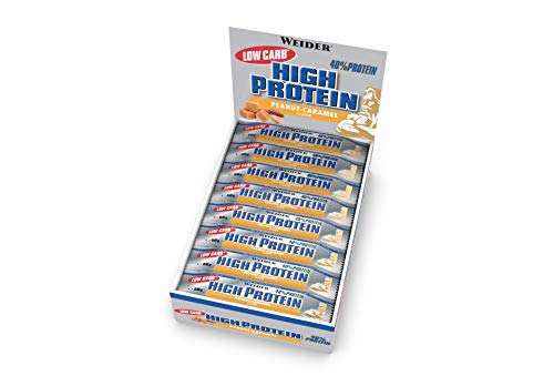 Weider 40% Protein Low Carb. Barrita alto contenido en proteínas sin hidratos de carbono. 40% de proteínas por barrita. Sabor cacahuete-caramelo (24 x 50 g)