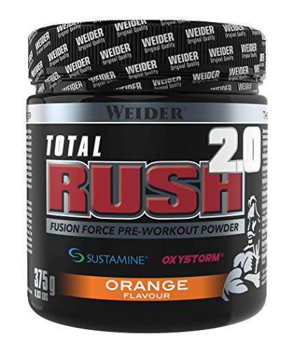 Weider Total Rush 2.0 Sabor Naranja. Fórmula con 6g de Citrulina, Creatina, Arginina, Sustamine®, Oxystorm®, Beta-Alanina, extra de cafeína. Baja en carbohidratos (375 g)