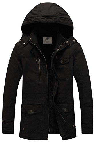 WenVen Chaqueta Trenca Militar Otoño Entretiempo Vestir Hombre Negro Small