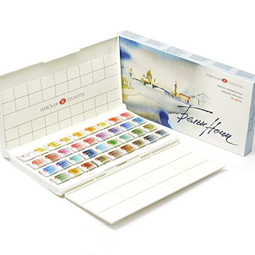 White Nights Watercolour Set de Pintura de Acuarela Sólida, 36 Colores, Blanco