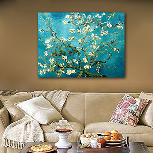 Wieco Art Giclée Impresión de Lienzo de Van Gogh pinturas al óleo de almendro en flor moderna lienzo para decoración de la pared y decoración para el hogar, 48x36inch