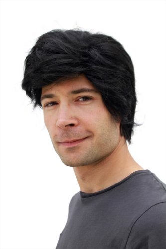 WIG ME UP- Peluca Negra para Hombre, de Pelo Corto y Raya a un Lado PW0174-P103