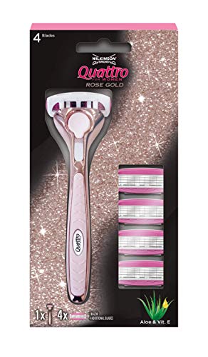 Wilkinson Sword Quattro Quattro For Woman Gold Rose-Pack 1 afeitadora para mujer + 4 recargas, 100 g