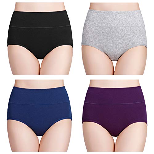 wirarpa Bragas Mujer Algodón Talle Alto 4 Pack Multicolor Talla XL 50 52